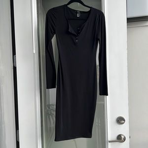 Black Midi Henley Dress